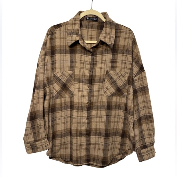 SHEIN Dazy Brown Plaid Flannel Shirt - Size M - Picture 2 of 6